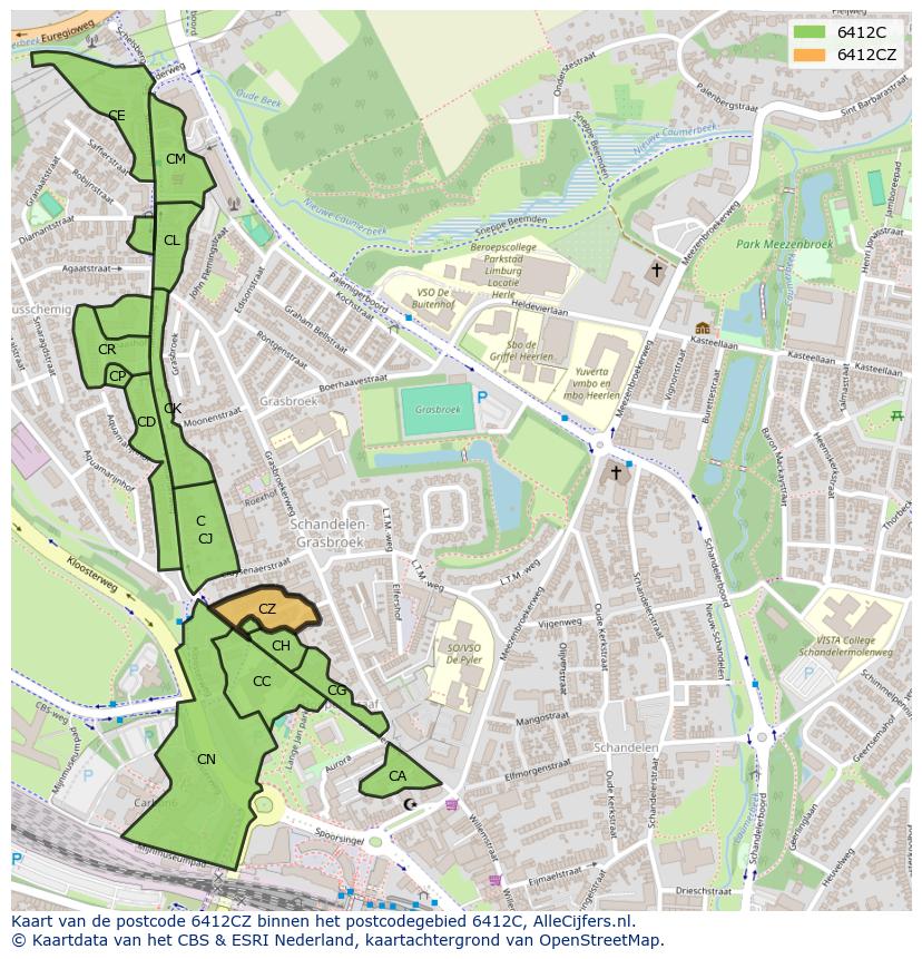 Afbeelding van het postcodegebied 6412 CZ op de kaart.
