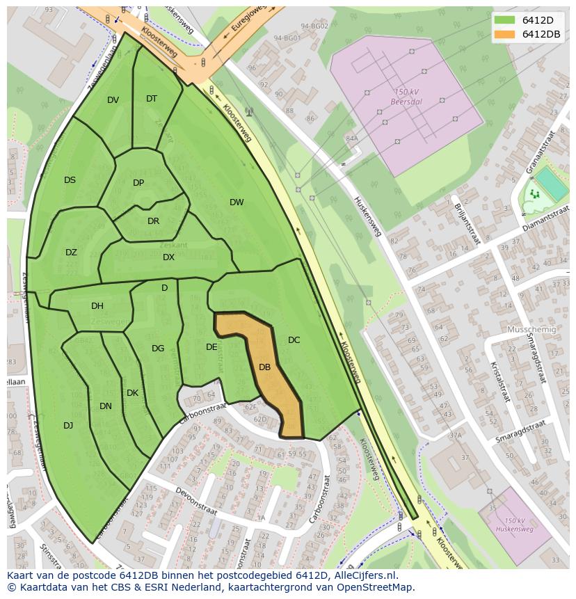 Afbeelding van het postcodegebied 6412 DB op de kaart.