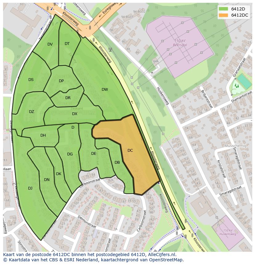 Afbeelding van het postcodegebied 6412 DC op de kaart.