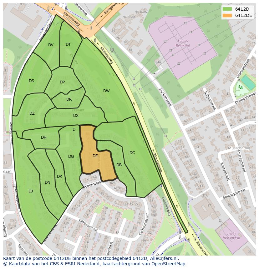 Afbeelding van het postcodegebied 6412 DE op de kaart.