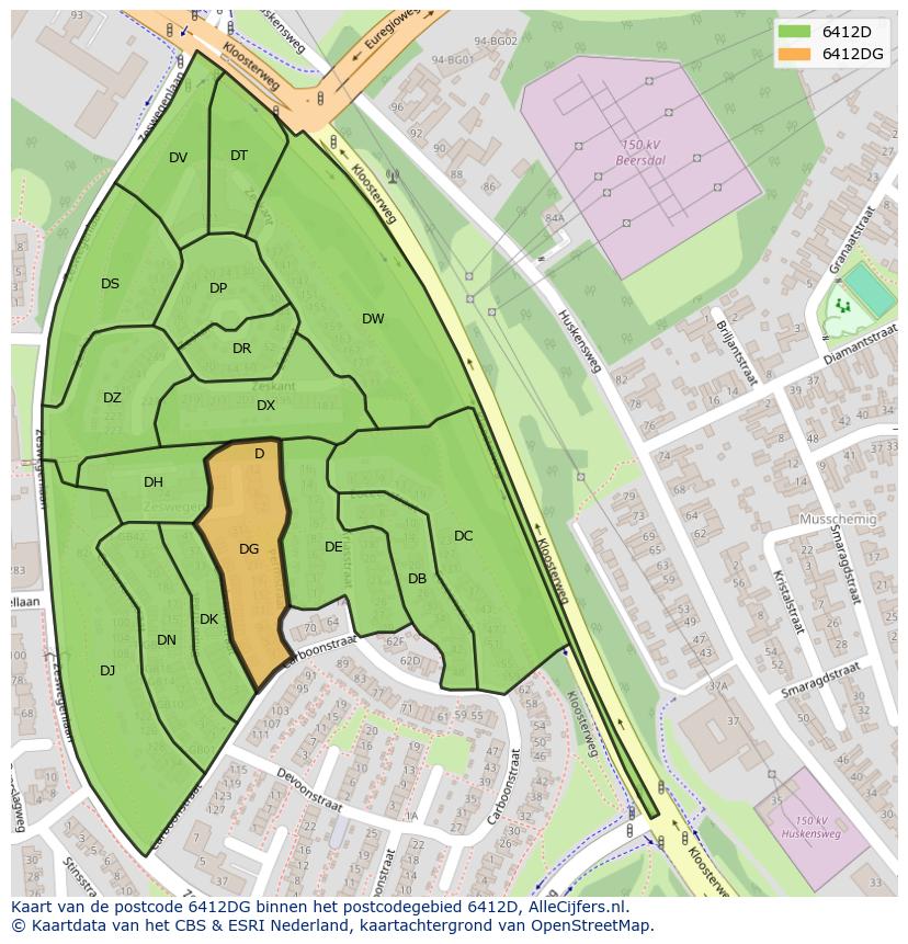 Afbeelding van het postcodegebied 6412 DG op de kaart.