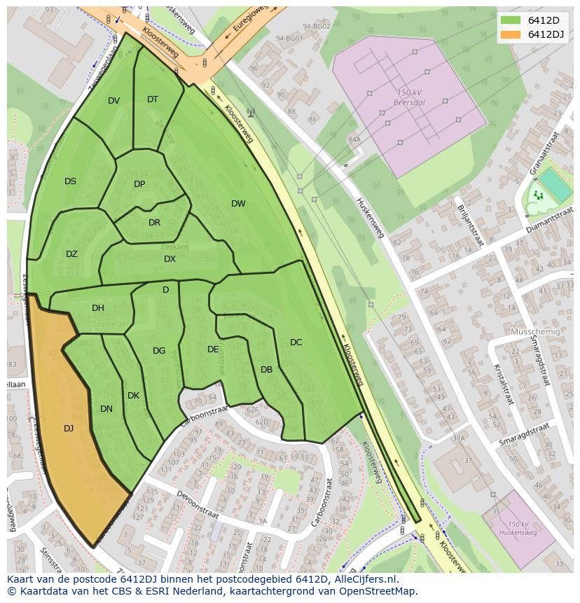 Afbeelding van het postcodegebied 6412 DJ op de kaart.