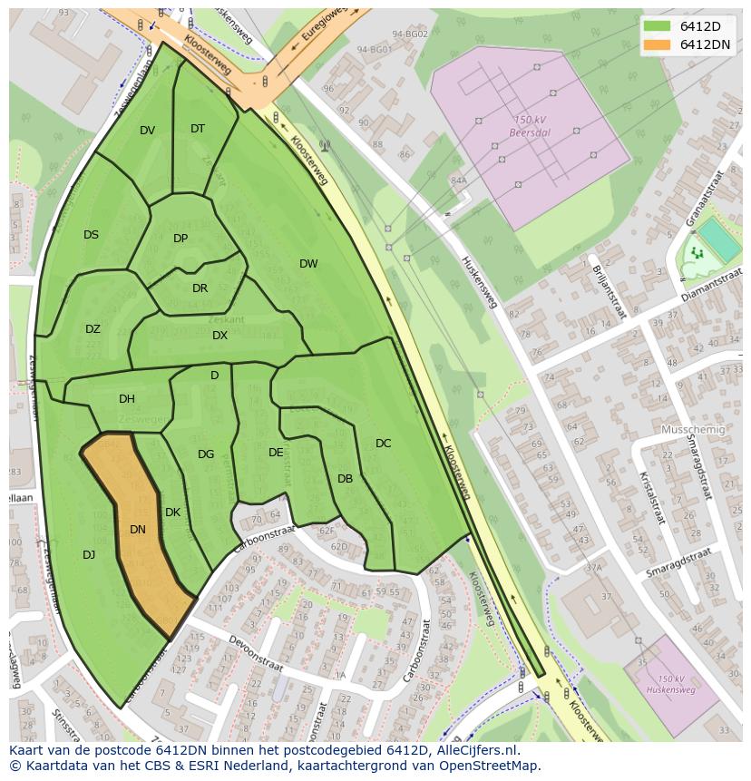 Afbeelding van het postcodegebied 6412 DN op de kaart.