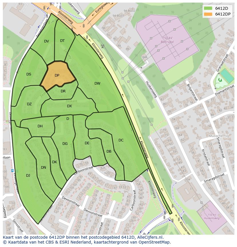 Afbeelding van het postcodegebied 6412 DP op de kaart.