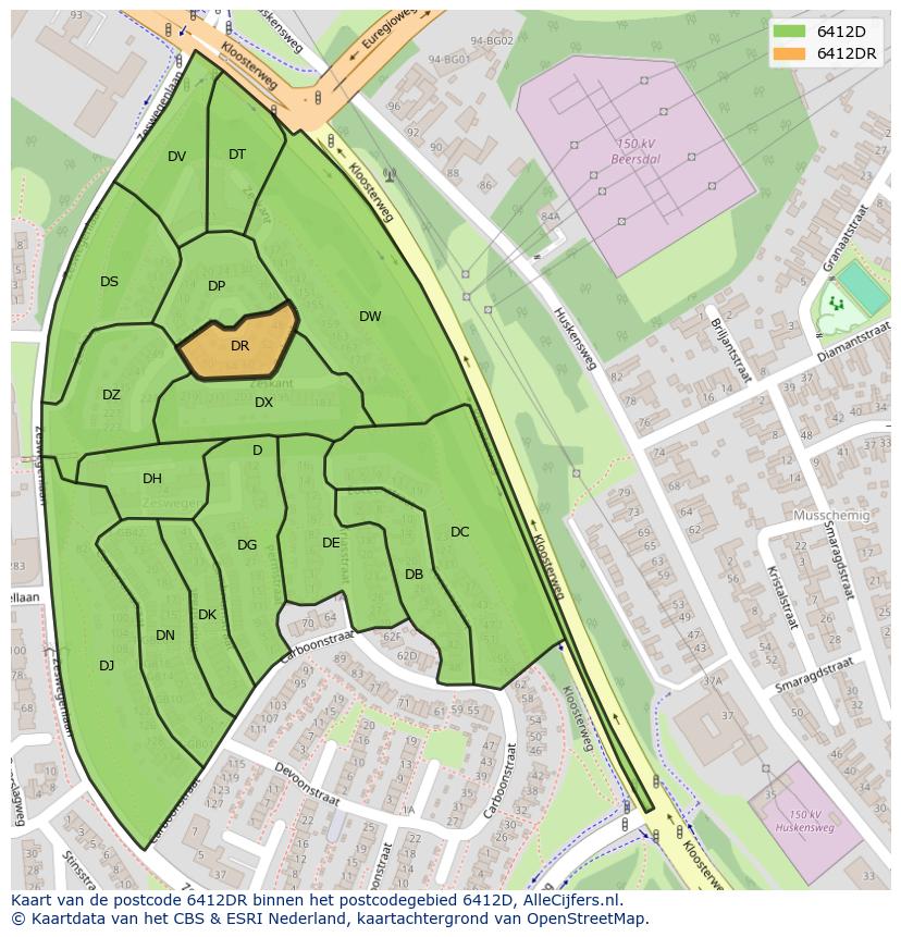 Afbeelding van het postcodegebied 6412 DR op de kaart.