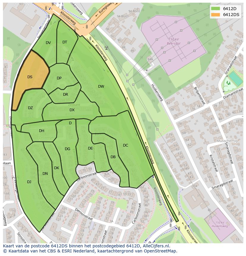 Afbeelding van het postcodegebied 6412 DS op de kaart.