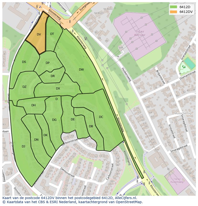 Afbeelding van het postcodegebied 6412 DV op de kaart.