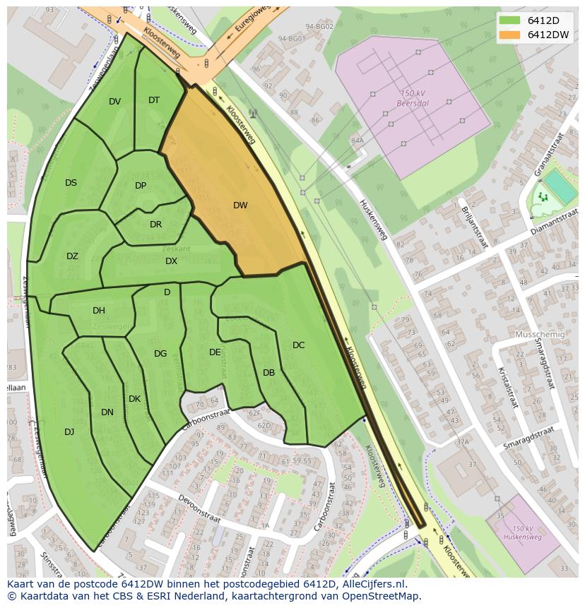 Afbeelding van het postcodegebied 6412 DW op de kaart.