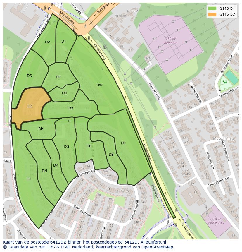 Afbeelding van het postcodegebied 6412 DZ op de kaart.
