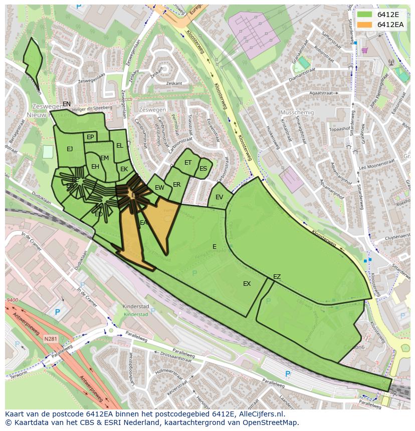 Afbeelding van het postcodegebied 6412 EA op de kaart.