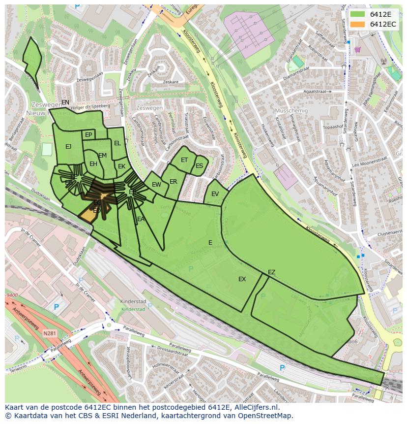 Afbeelding van het postcodegebied 6412 EC op de kaart.