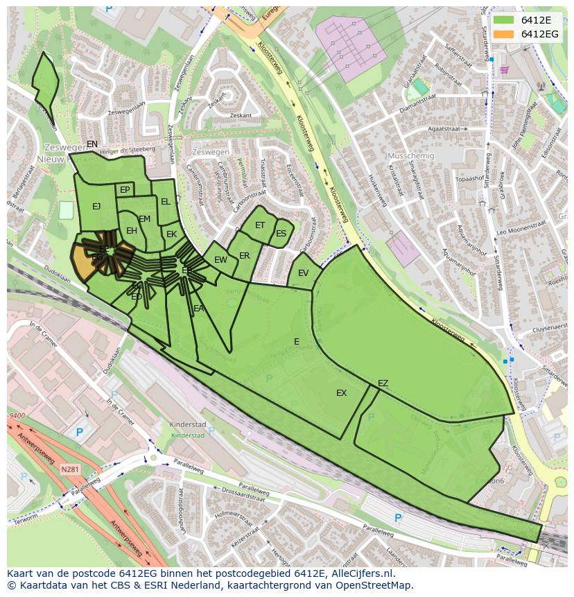 Afbeelding van het postcodegebied 6412 EG op de kaart.