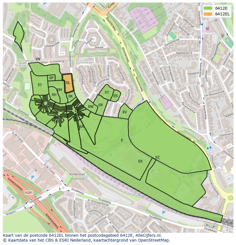 Afbeelding van het postcodegebied 6412 EL op de kaart.