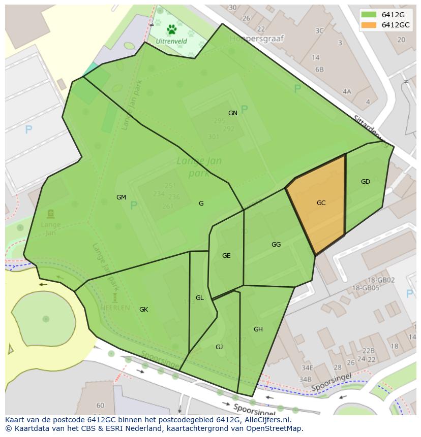 Afbeelding van het postcodegebied 6412 GC op de kaart.