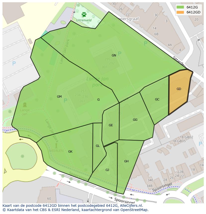 Afbeelding van het postcodegebied 6412 GD op de kaart.