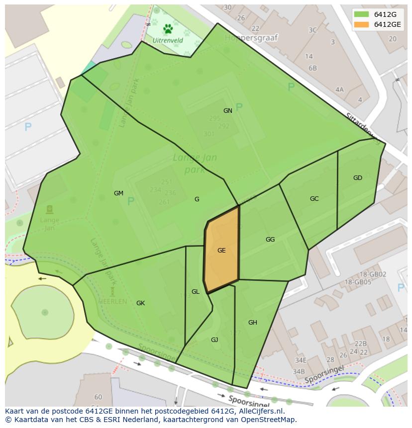 Afbeelding van het postcodegebied 6412 GE op de kaart.