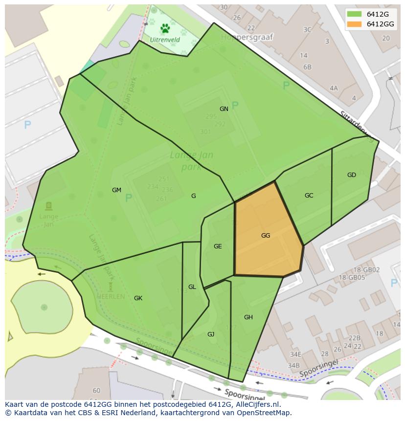 Afbeelding van het postcodegebied 6412 GG op de kaart.