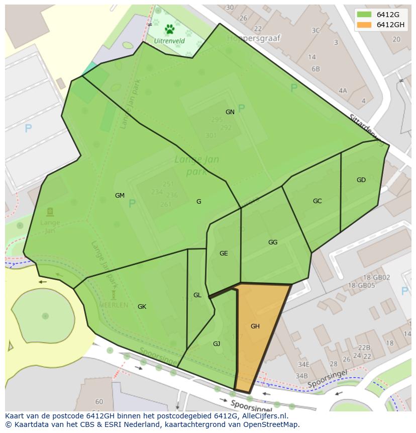 Afbeelding van het postcodegebied 6412 GH op de kaart.