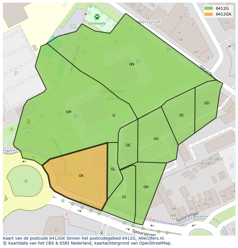 Afbeelding van het postcodegebied 6412 GK op de kaart.