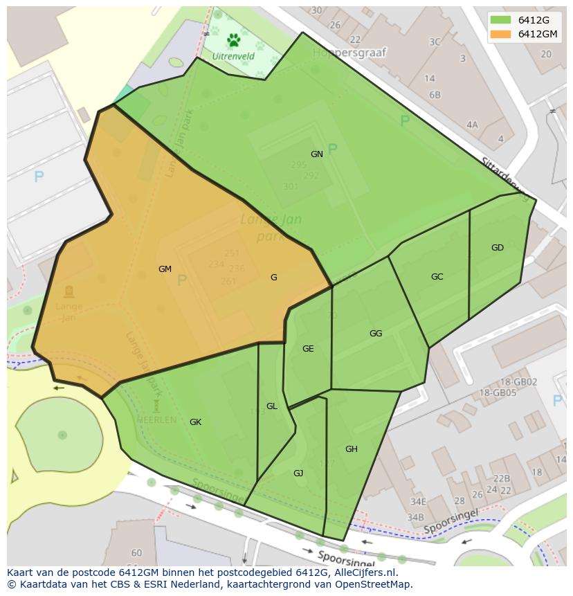 Afbeelding van het postcodegebied 6412 GM op de kaart.