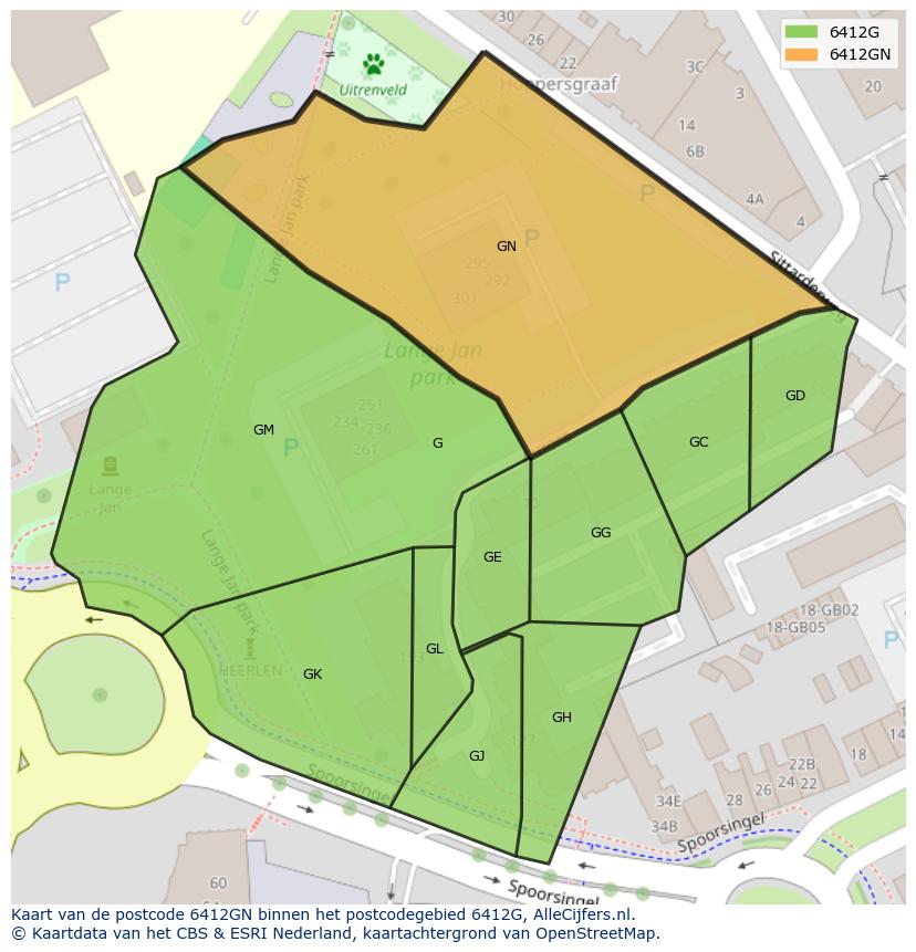 Afbeelding van het postcodegebied 6412 GN op de kaart.