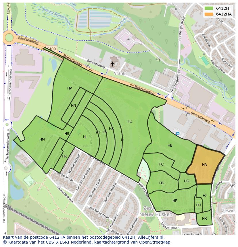 Afbeelding van het postcodegebied 6412 HA op de kaart.