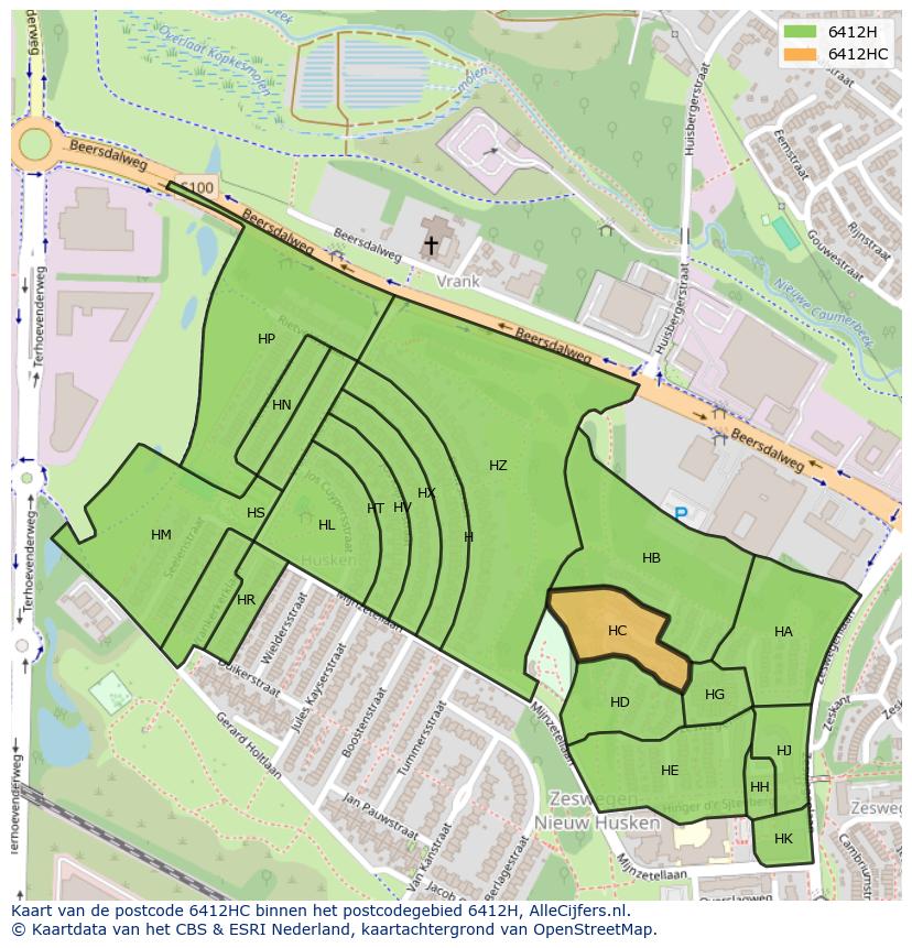 Afbeelding van het postcodegebied 6412 HC op de kaart.