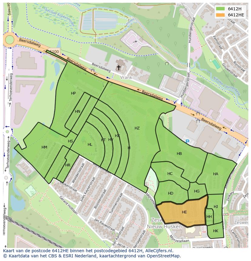 Afbeelding van het postcodegebied 6412 HE op de kaart.