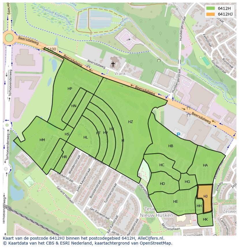Afbeelding van het postcodegebied 6412 HJ op de kaart.