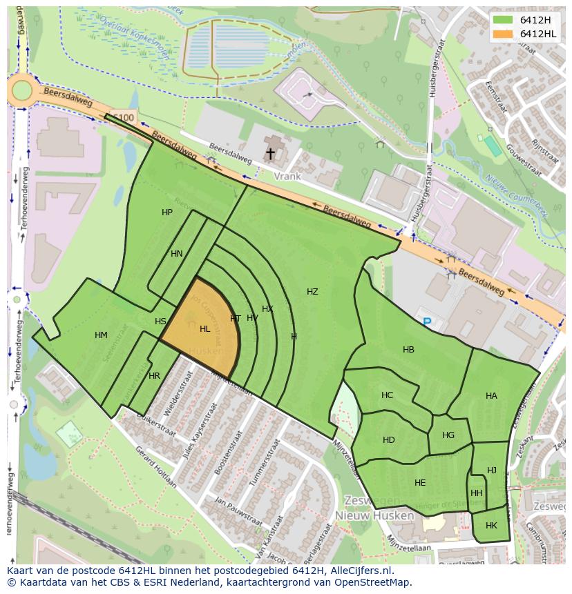Afbeelding van het postcodegebied 6412 HL op de kaart.