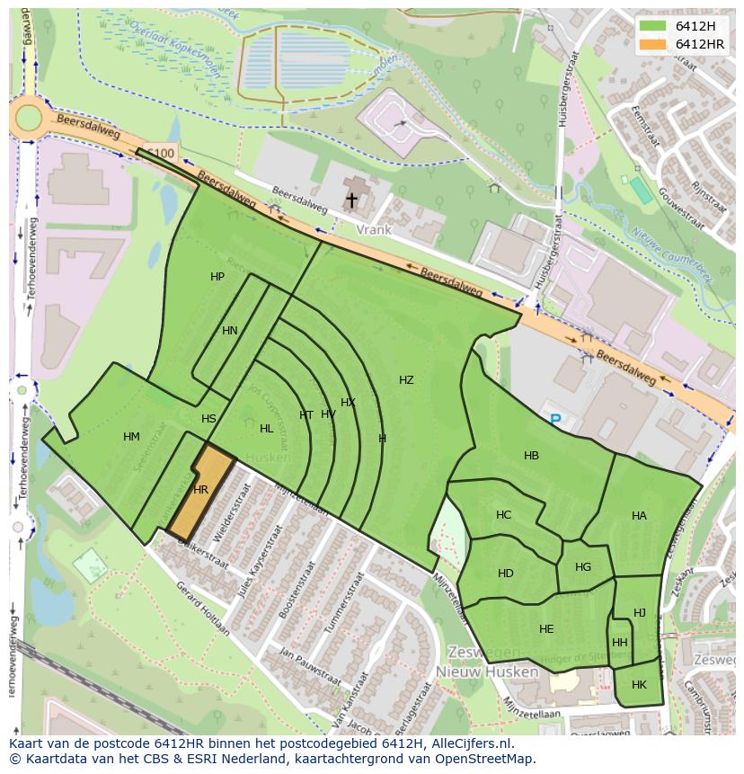 Afbeelding van het postcodegebied 6412 HR op de kaart.