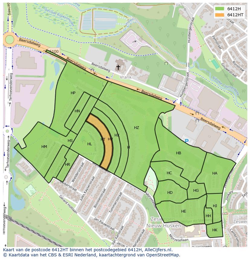 Afbeelding van het postcodegebied 6412 HT op de kaart.