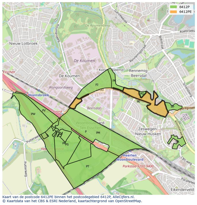 Afbeelding van het postcodegebied 6412 PE op de kaart.