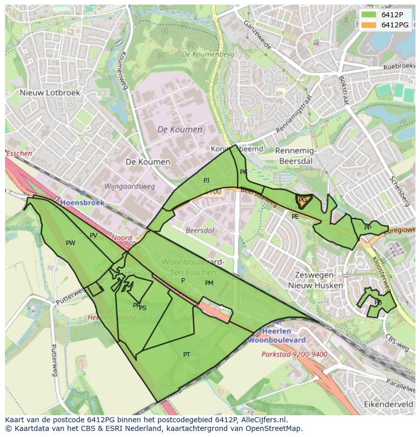 Afbeelding van het postcodegebied 6412 PG op de kaart.