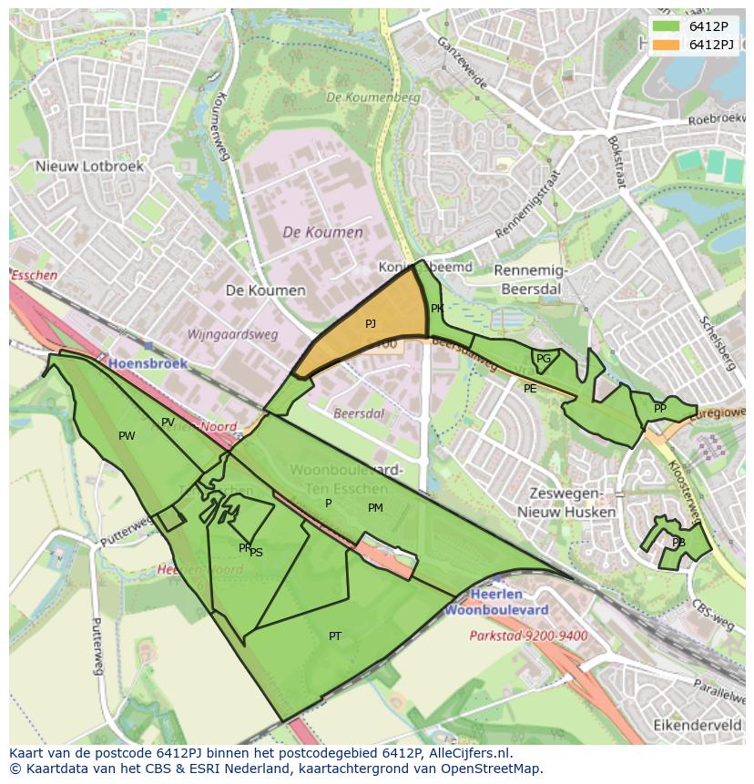 Afbeelding van het postcodegebied 6412 PJ op de kaart.