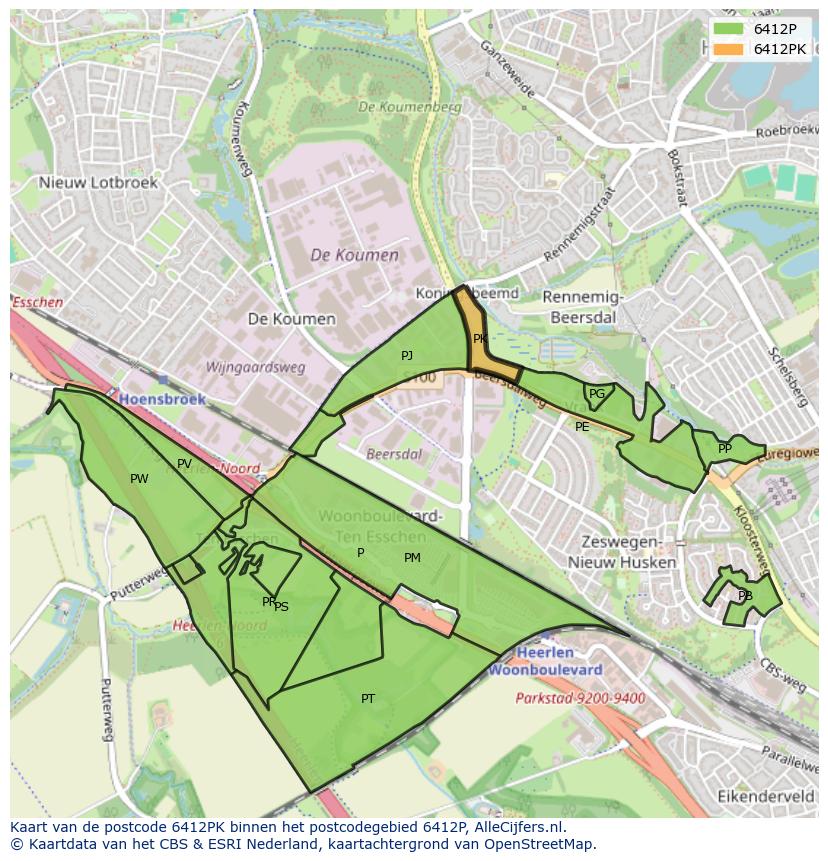 Afbeelding van het postcodegebied 6412 PK op de kaart.