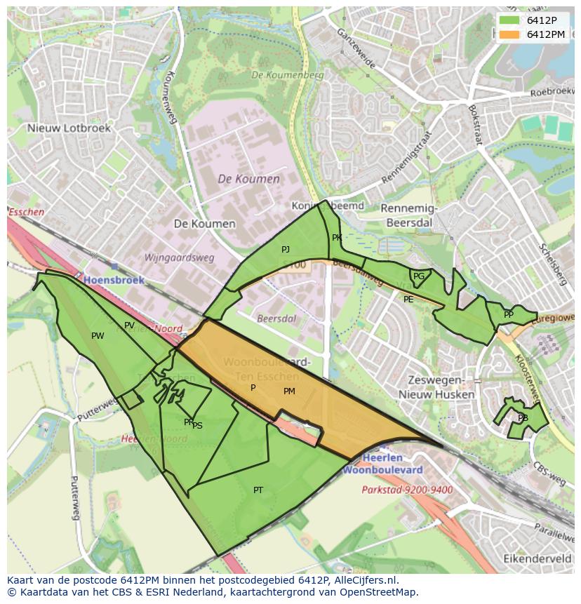 Afbeelding van het postcodegebied 6412 PM op de kaart.