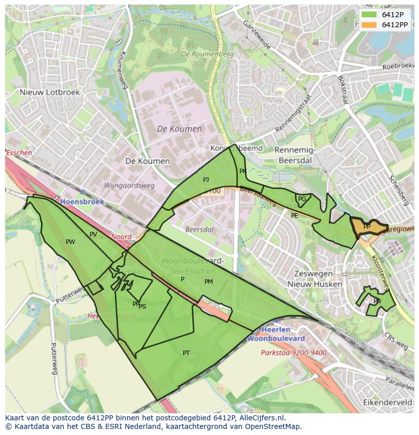 Afbeelding van het postcodegebied 6412 PP op de kaart.