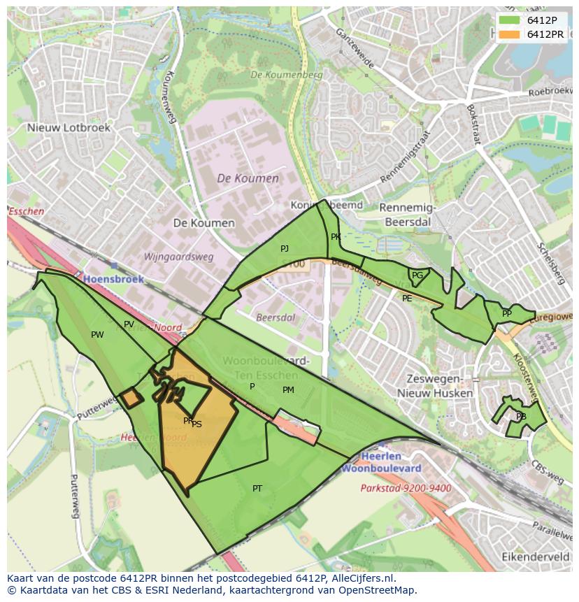 Afbeelding van het postcodegebied 6412 PR op de kaart.