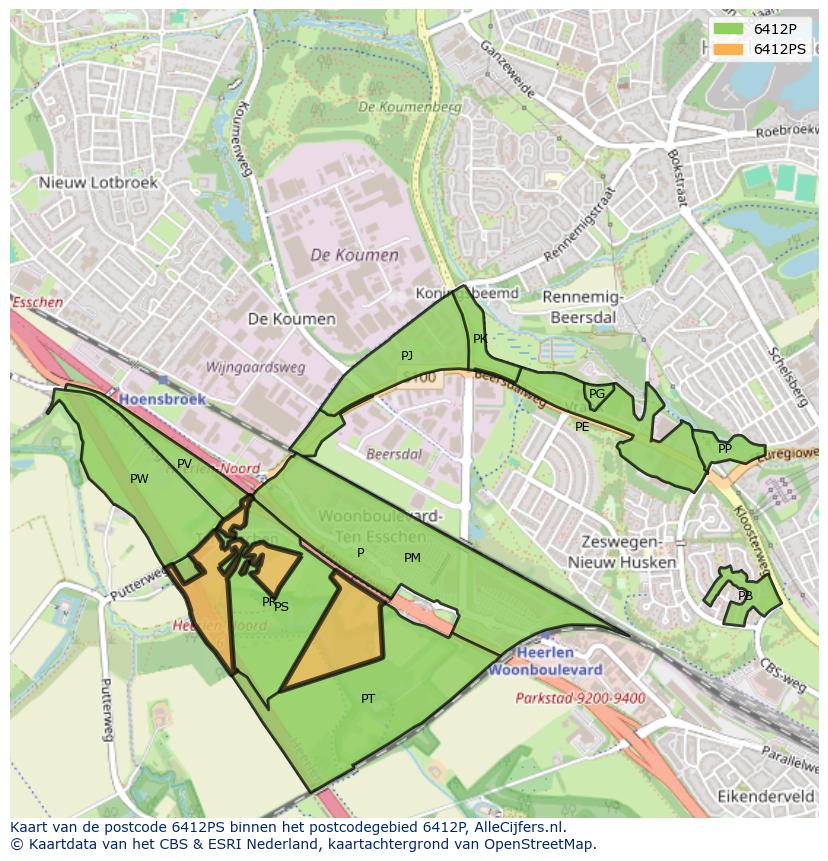 Afbeelding van het postcodegebied 6412 PS op de kaart.