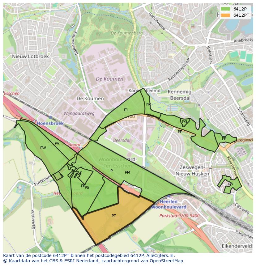 Afbeelding van het postcodegebied 6412 PT op de kaart.