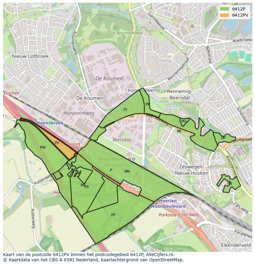 Afbeelding van het postcodegebied 6412 PV op de kaart.