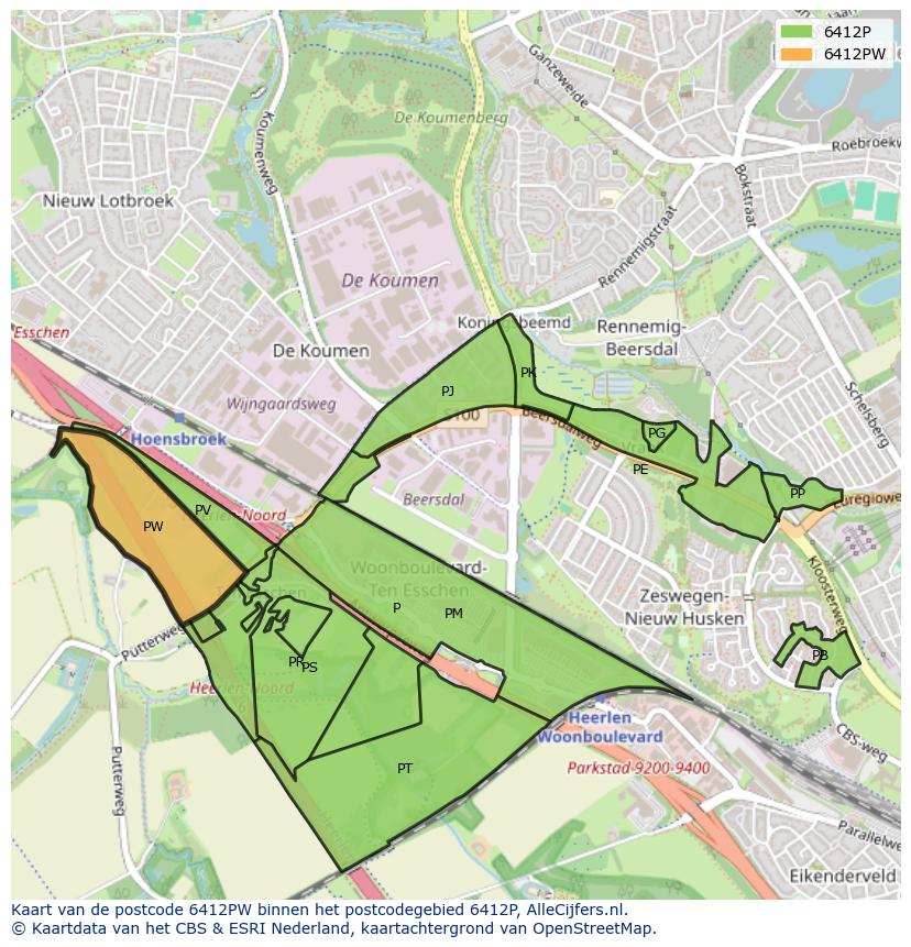 Afbeelding van het postcodegebied 6412 PW op de kaart.