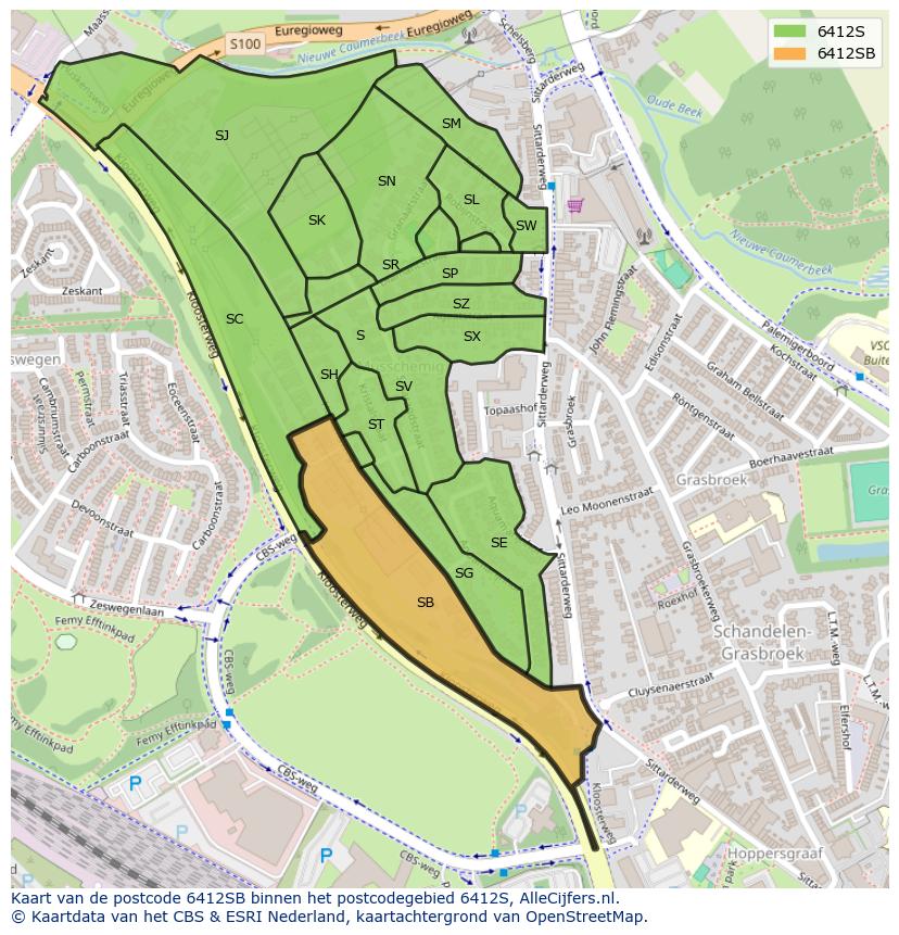 Afbeelding van het postcodegebied 6412 SB op de kaart.