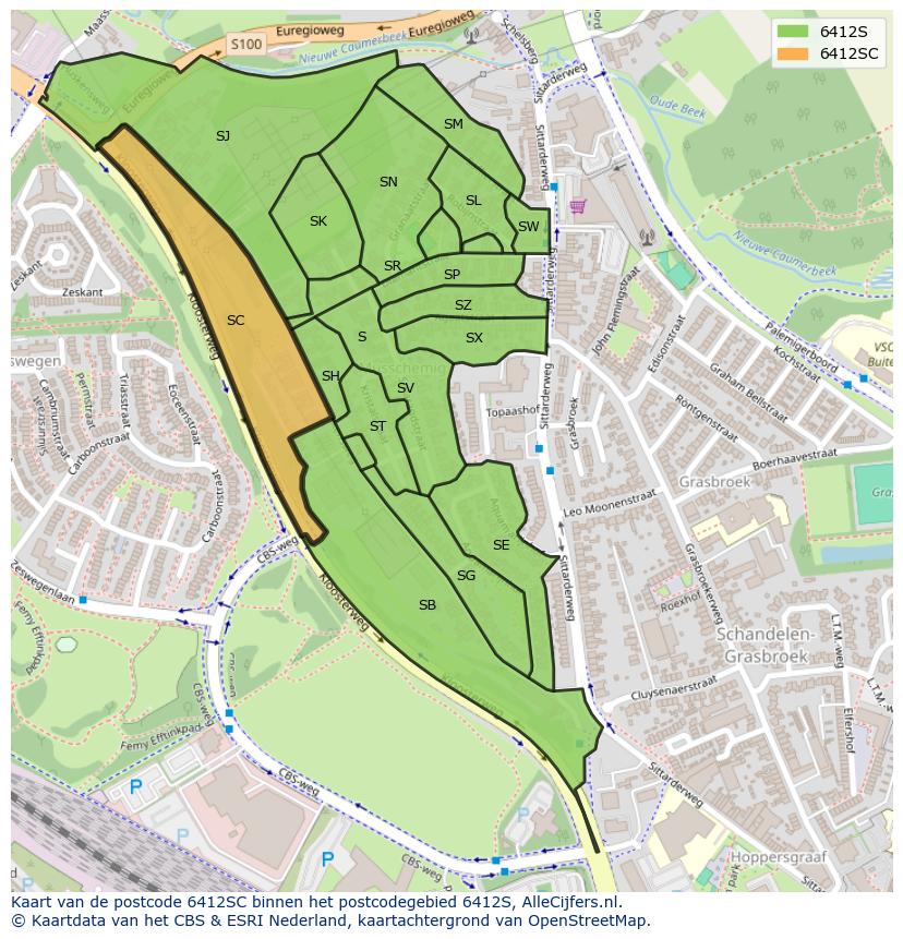 Afbeelding van het postcodegebied 6412 SC op de kaart.
