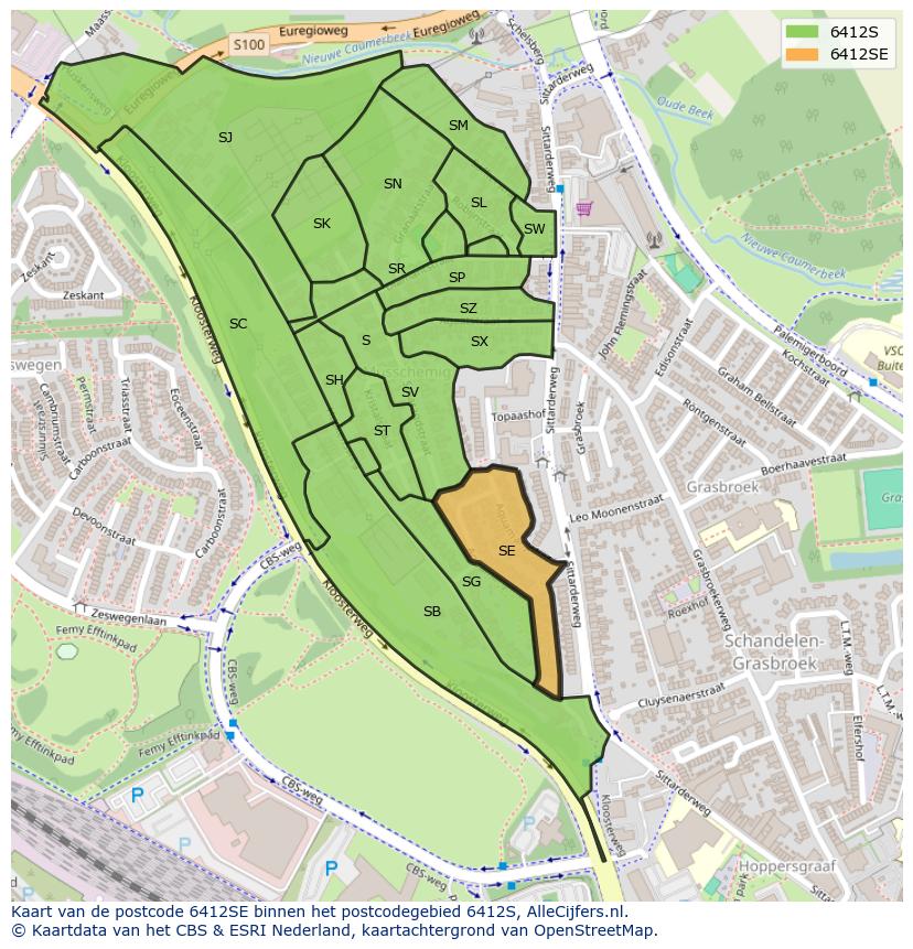 Afbeelding van het postcodegebied 6412 SE op de kaart.