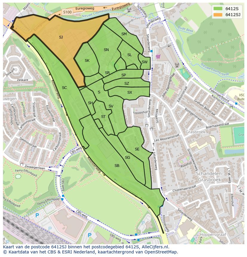 Afbeelding van het postcodegebied 6412 SJ op de kaart.