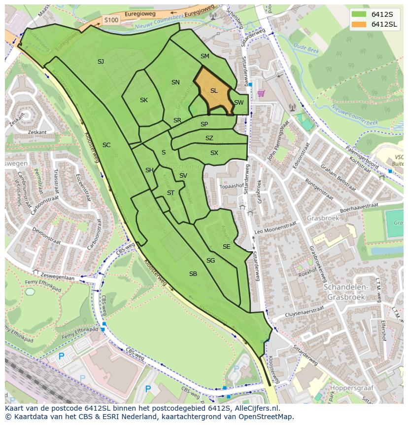 Afbeelding van het postcodegebied 6412 SL op de kaart.