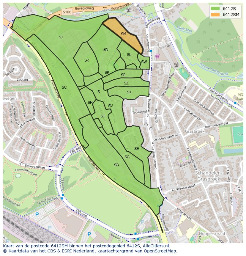 Afbeelding van het postcodegebied 6412 SM op de kaart.
