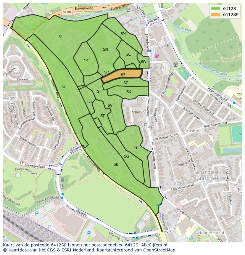 Afbeelding van het postcodegebied 6412 SP op de kaart.